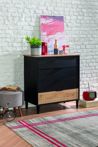 Dulap, Çilek, black dresser, 86x94x46 cm, multicolor