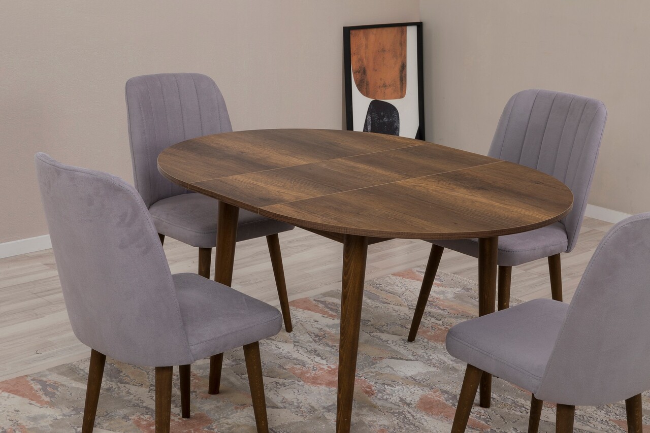 Set masa extensibila si scaune, Hanah Home, Vina 0701, Nuc / Gri - imagine 5