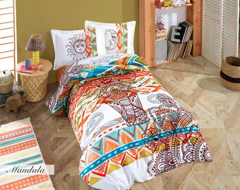 Lenjerie de pat pentru o persoana, 3 piese, 160x220 cm, 100% bumbac poplin, hobby, mandala, multicolor