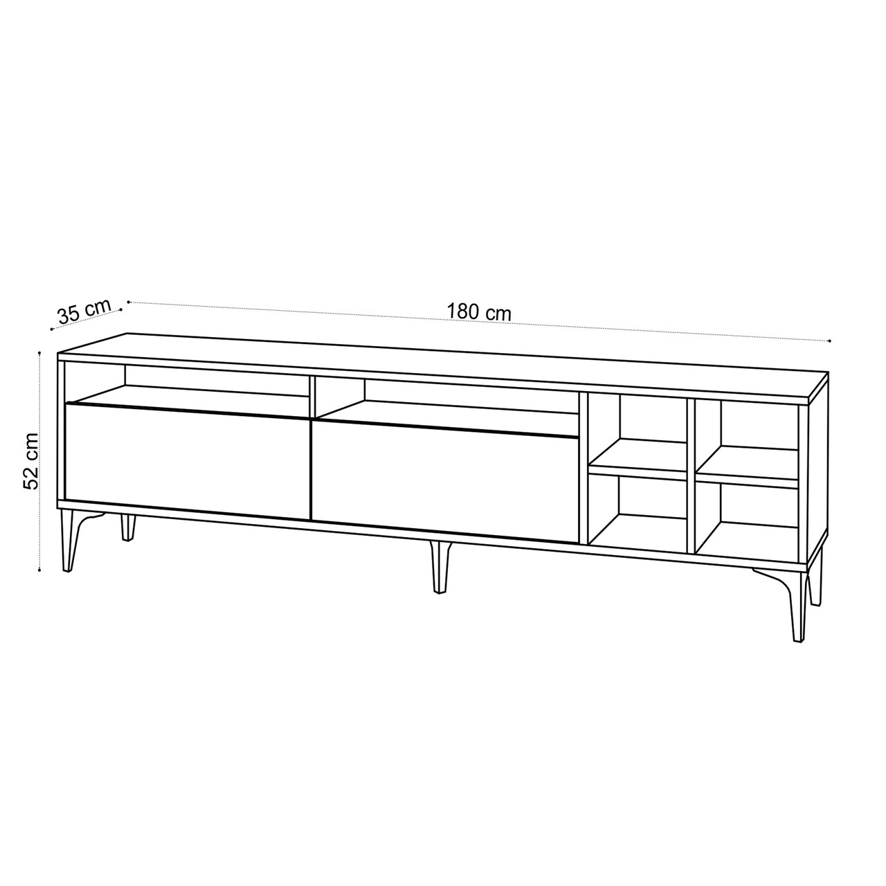 Comoda TV, Emerald, Eva, 180 x 52 x 35 cm, pal melaminat, stejar