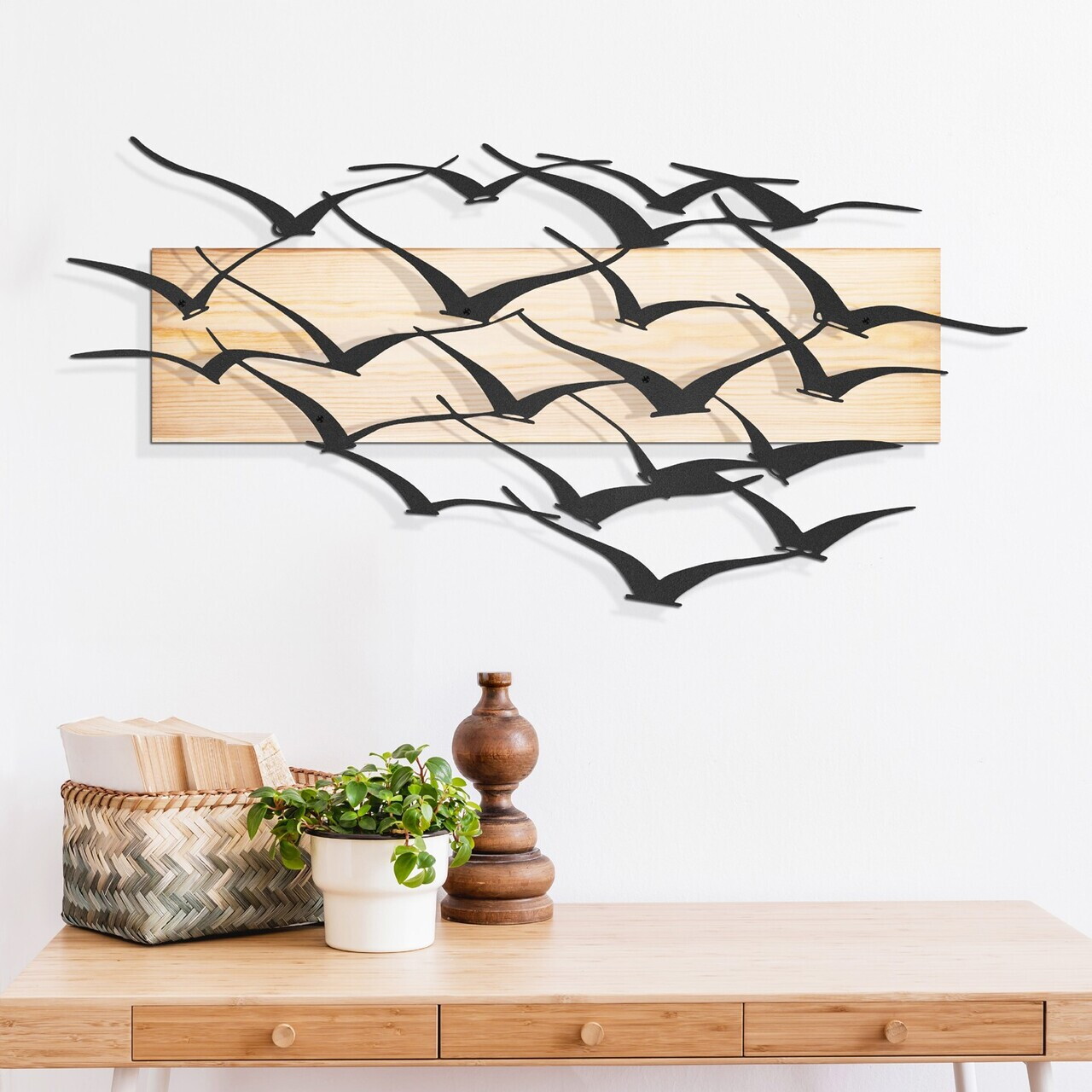 Decoratiune de perete, Ventus, Cadru: Lemn (Grosime: 2 cm), Natural/Negru — imaginea 3