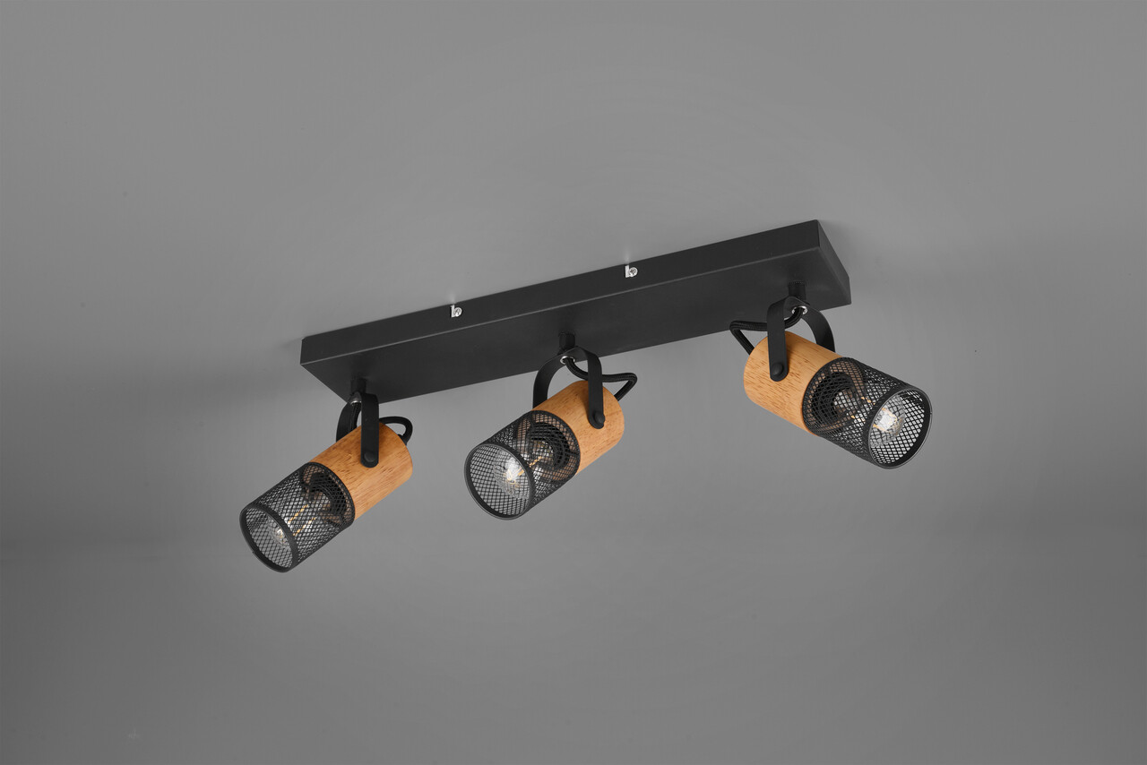 Plafoniera Tosh, TRIO, 44x9x19.5 cm, 40W, 3x E14, metal, negru mat/natur