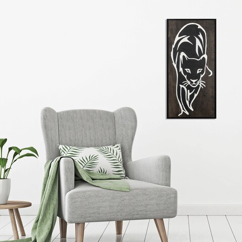 Decoratiune de perete, Jaguar, Placaj, 29 x 59 cm, Alb negru