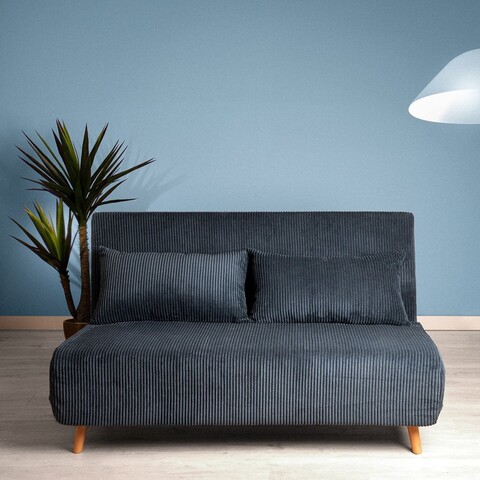 Canapea extensibila 2 locuri Solace, Homla, 140x91x84 cm, MDF/catifea din poliester, albastru