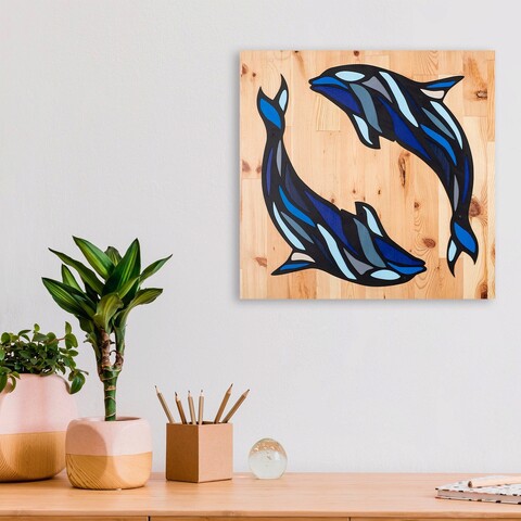 Decoratiune de perete, Dolphin, Lemn, Metal, Multicolor mezoni.ro