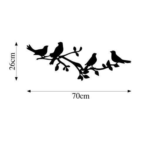 Decoratiune de perete, Birds On The Branc, Metal, 70 x 26 cm, Negru