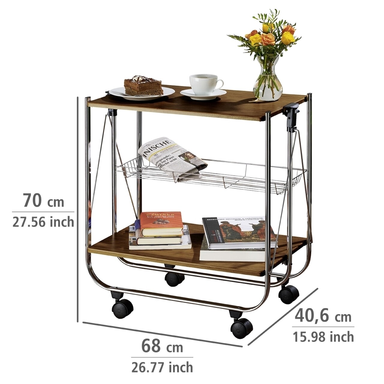 Carucior catering, Wenko, Dinett Walnut, pliabil, 68 x 70 x 40.6 cm, MDF/metal/polipropilena - 1 | YEO