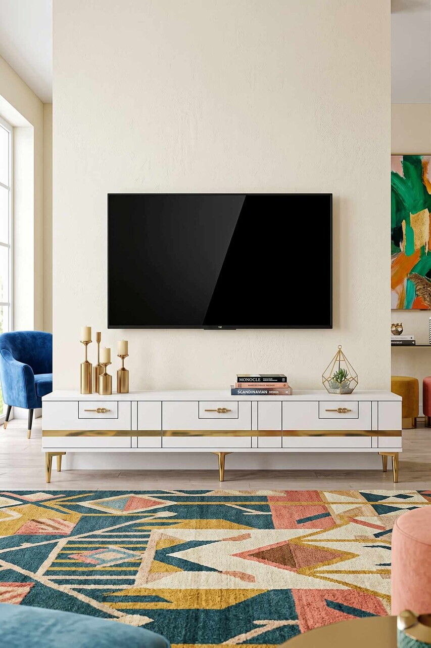 Comoda TV, Hanah Home, Ilay, 180x41x30 cm, Alb/Auriu — imaginea 4