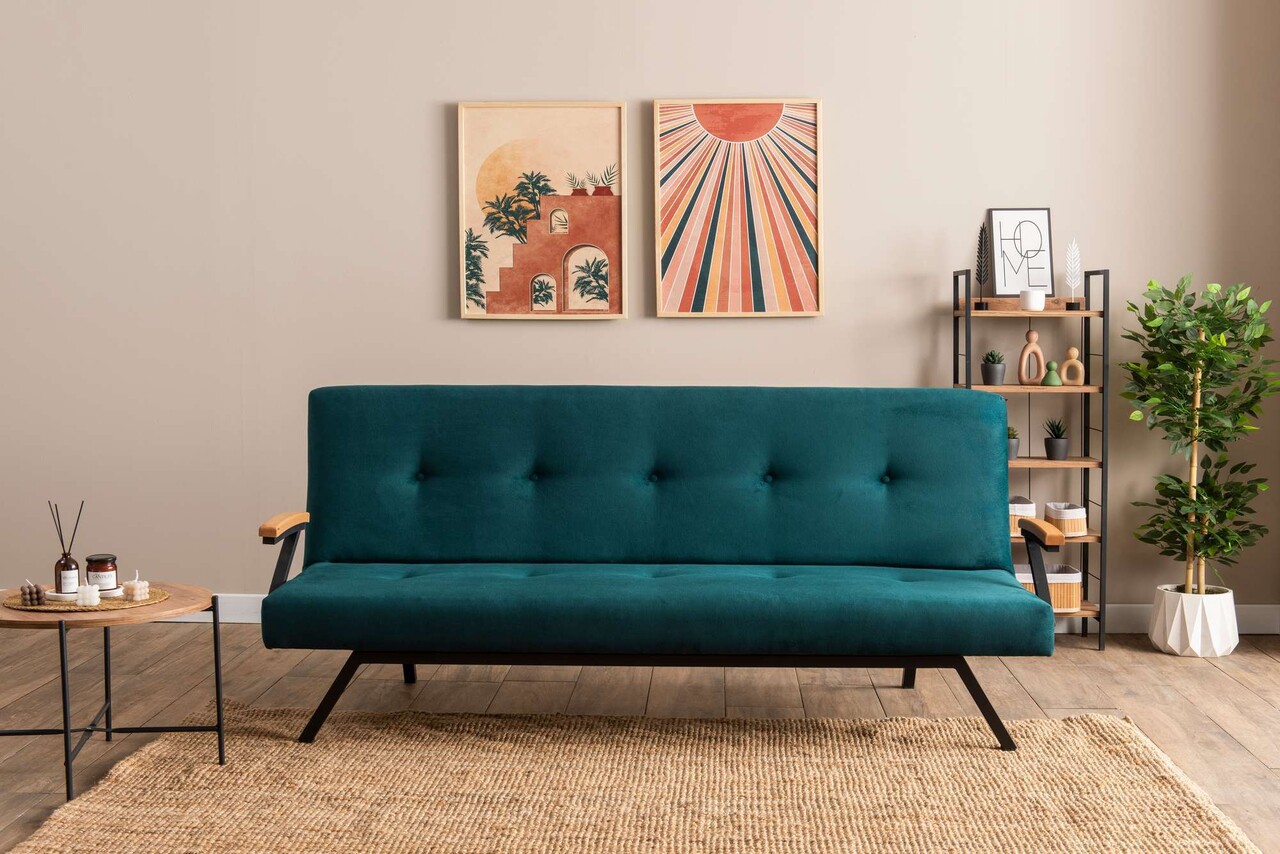 Canapea extensibila cu 3 locuri, Futon, 859FTN2905, Metal , Verde petrol - 1 | YEO