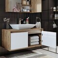 Dulap de baie cu chiuvetă, Hanah Home, 1752, 100x58x45 cm, MDF-LAM, Pin Atlantic / Alb Mat