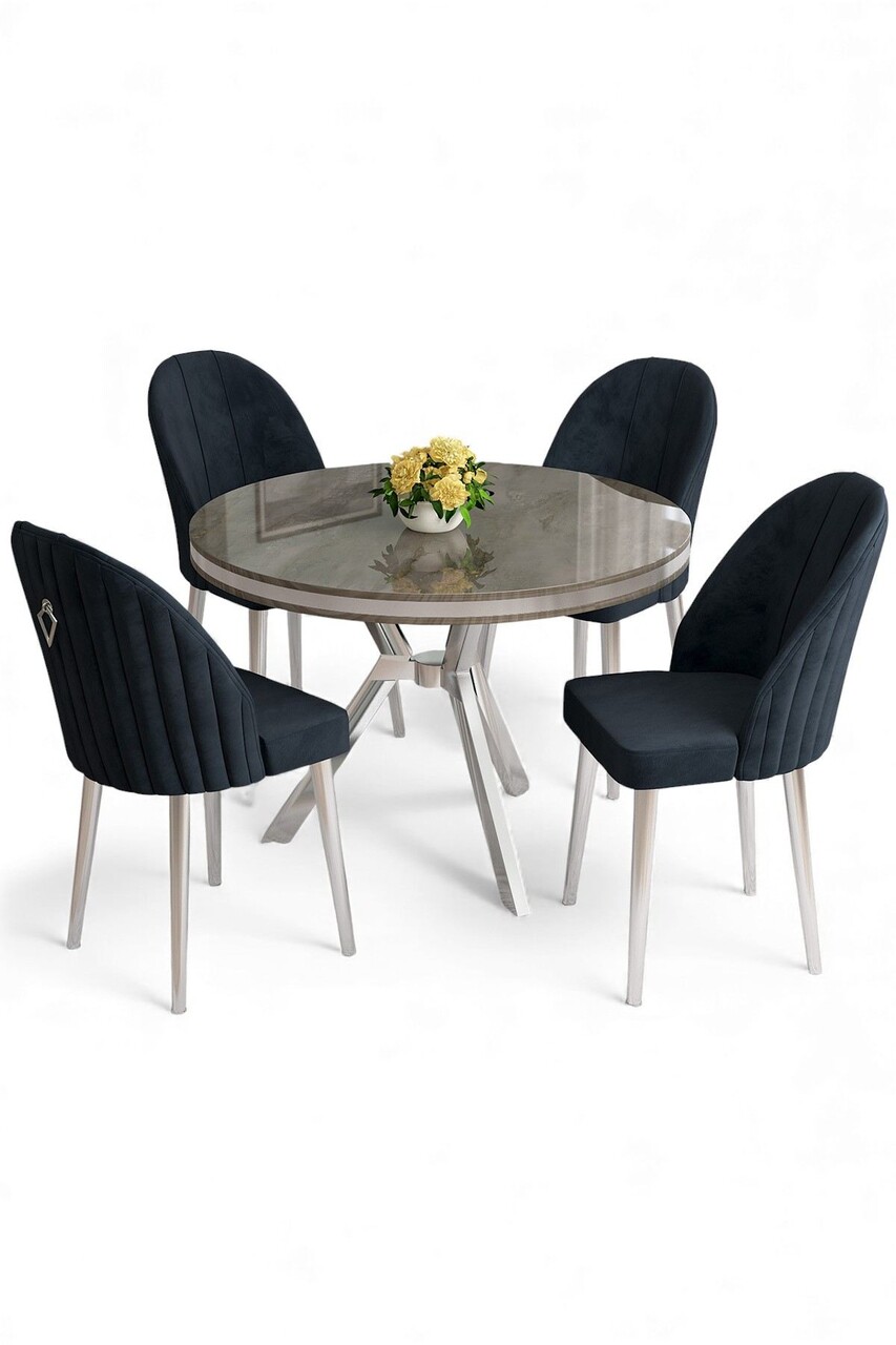 Set masă și scaune (5 bucăți), Hanah Home, Mos, Antracit / Crom - view 2