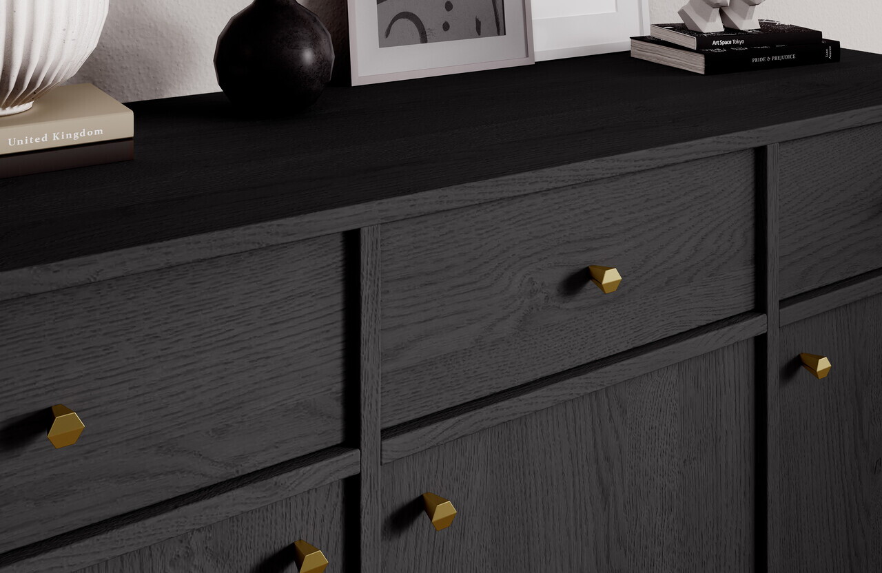 Comoda ADRK, Tili 3D 3S, 124.5x40.8x95 cm, PAL laminat, negru — imaginea 5