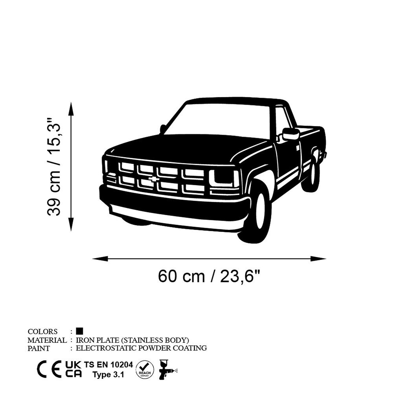 Decoratiune de perete, Chevrolet C-K (1994, Dimensiune: 60 x 39 cm , Negru — imaginea 6