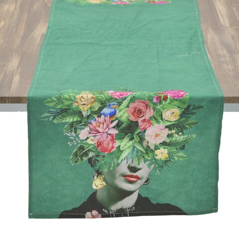 Poza Traversa de masa Frida Kahlo, InArt, 40x140 cm, poliester, verde