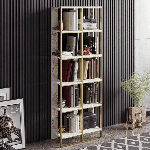 Corp biblioteca, zena home, polka 2, pal, aur/alb