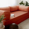 Canapea extensibila cu 3 locuri, Evalina, 383EVN1267, Material: 100% catifea PES, Rosu vermilion
