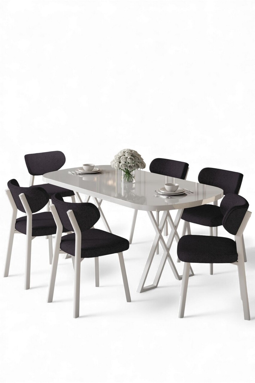Set masă și scaune (7 piese), Hanah Home, Axton, Alb / Antracit - view 2