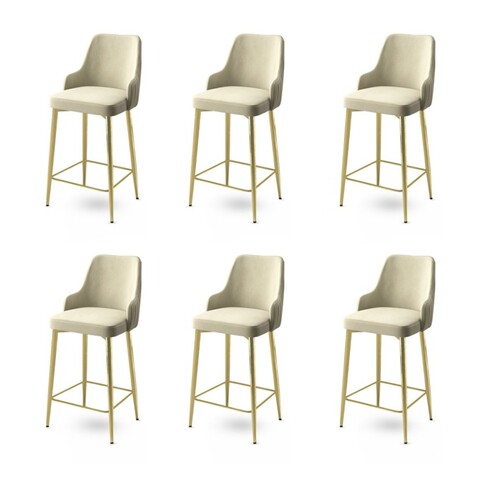 Set scaune de bar 6 piese, Charlotte, Enox, Metal, Crem / Aur