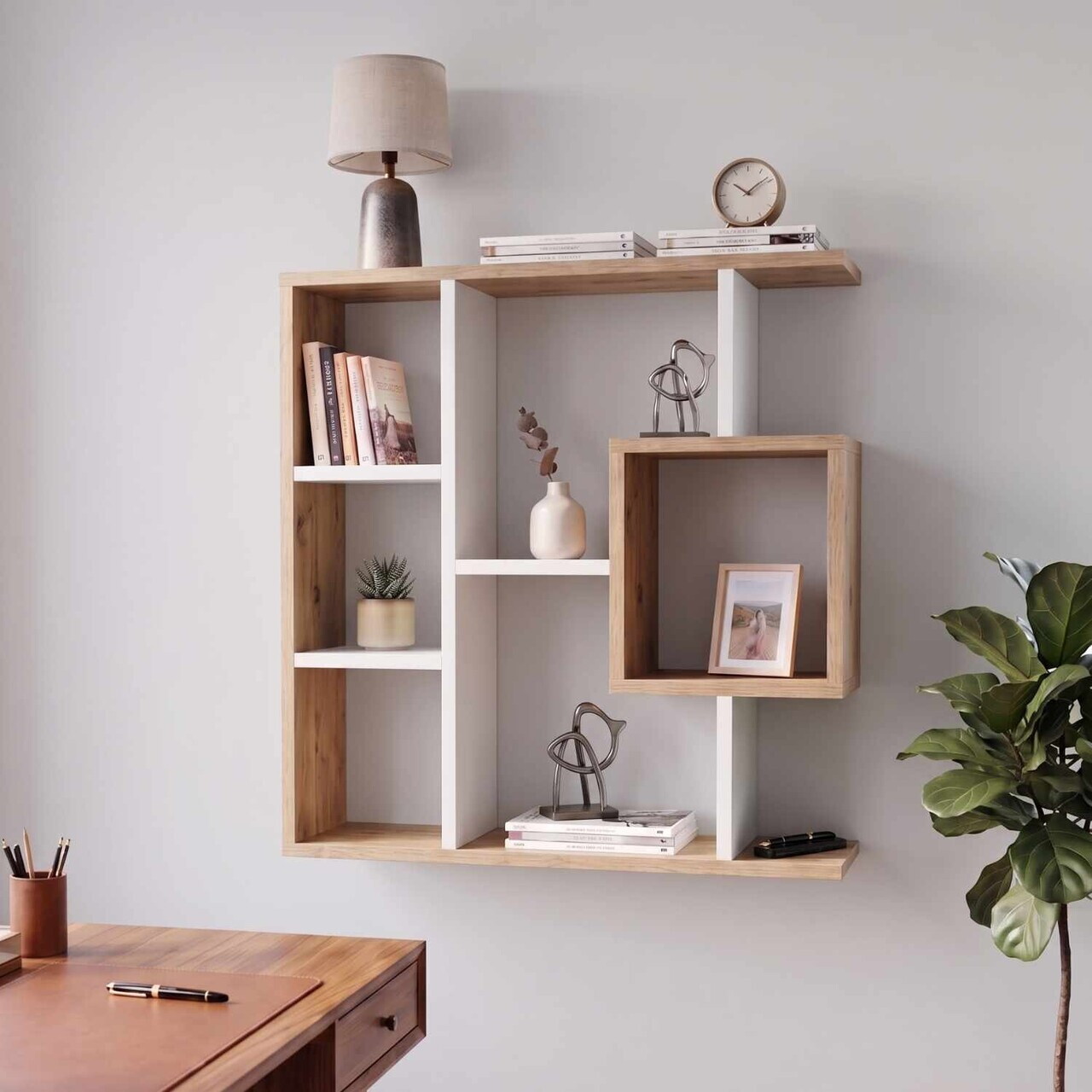 Corp biblioteca, Hanah Home, Yegane, 70.9x74.5x19.7 cm, Alb/Pin Atlantic — imaginea 3