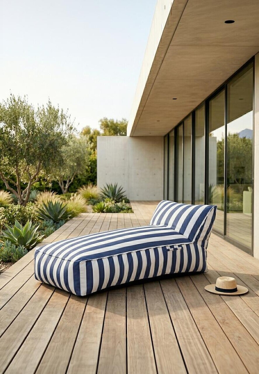 Sezlong Maris, Homla, 150x70x65 cm, poliester/spuma, alb/albastru