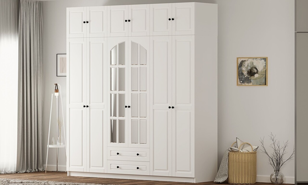 Dulap pentru haine, Rabi, Rb-185-16, 210x240x52 cm, Alb mat