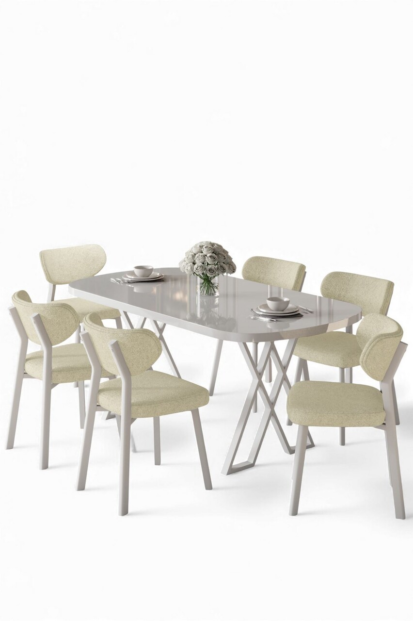 Set masă și scaune (7 piese), Hanah Home, Axton, Alb / Crem - view 2