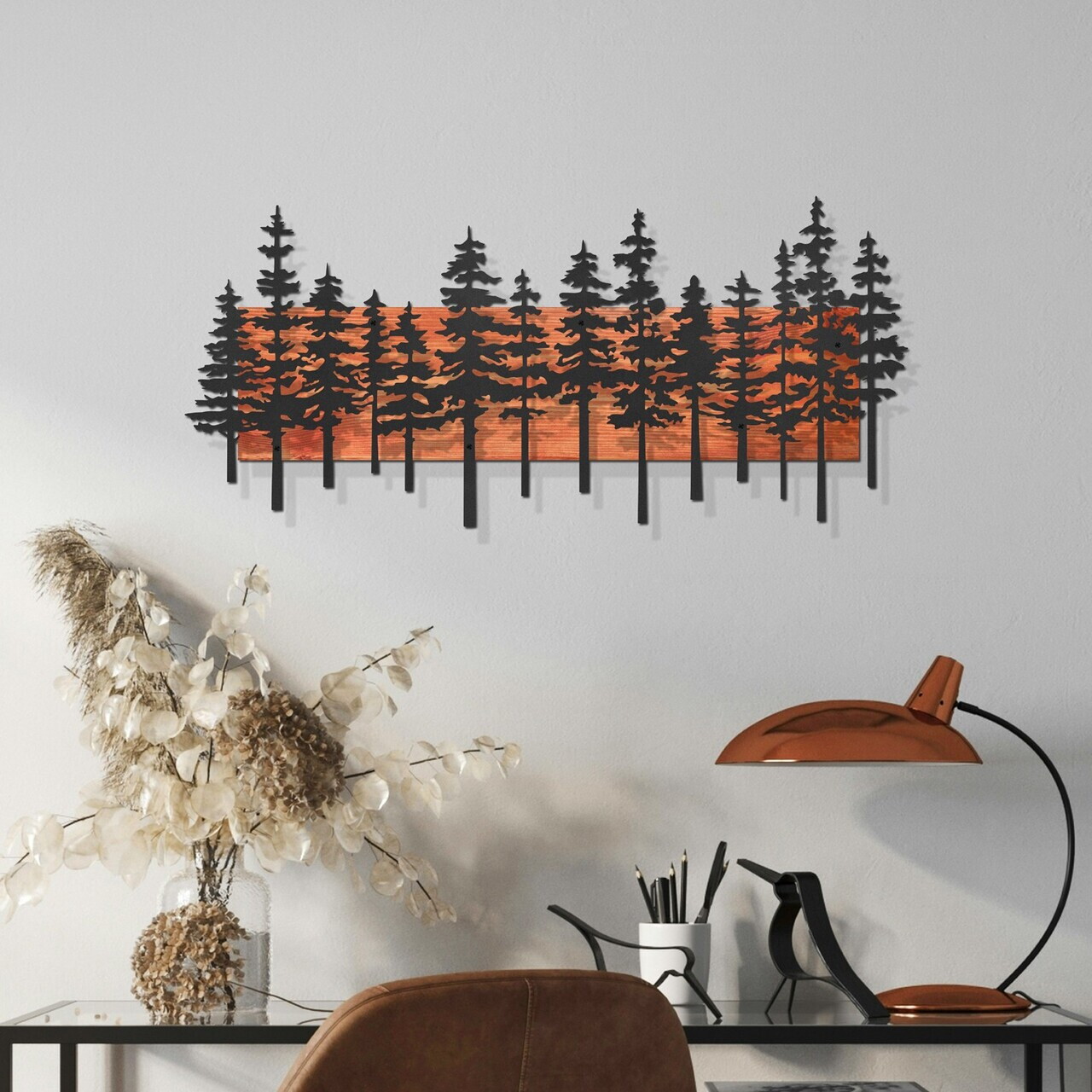 Decoratiune de perete, Nordic Pine, Cadru: Lemn (Grosime: 2 cm), Roșu/Negru — imaginea 2