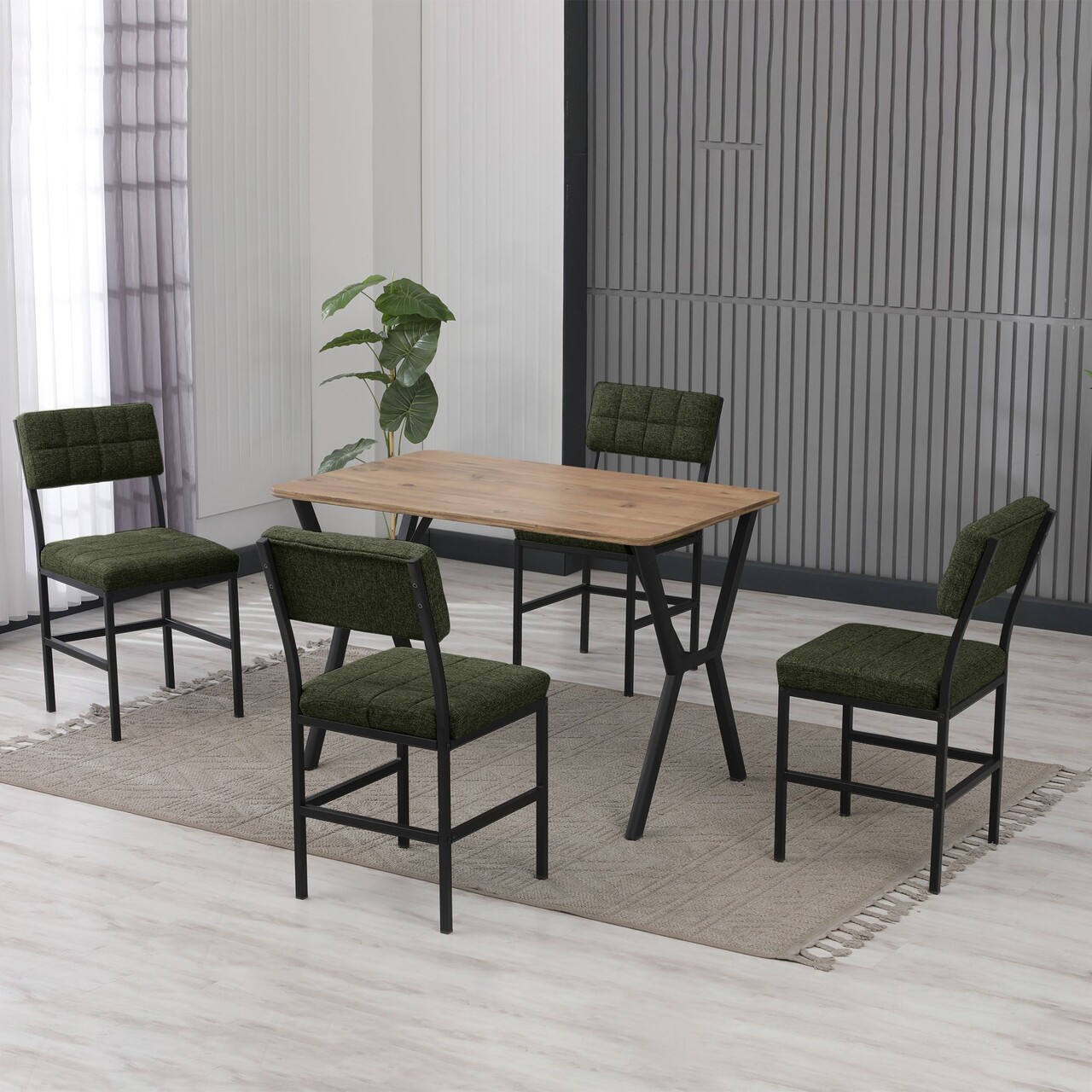 Set masa extensibila si scaune, Hanah Home, Dubai, Verde / Nuc - view 2