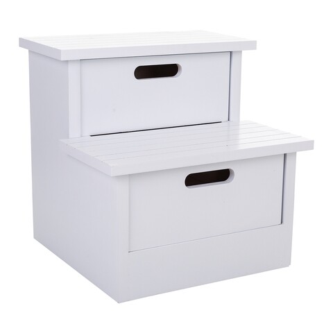 Scaun tip treapta, Melina, Creaciones Meng, 34x34x34 cm, 2 sertare, lemn de paulownia, alb
