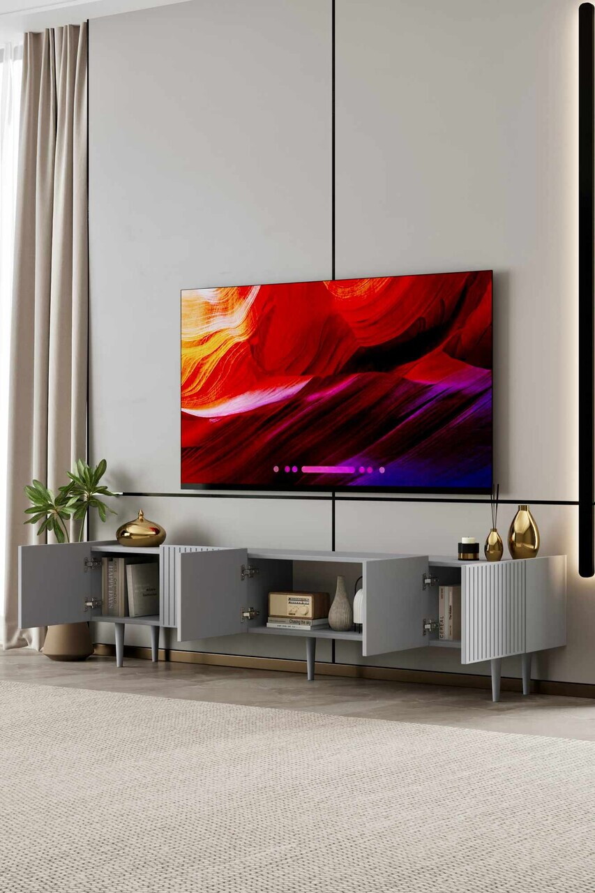 Comoda TV, Hanah Home, Capella 200, 200x50x29 cm, MDF, Gri deschis - view 3