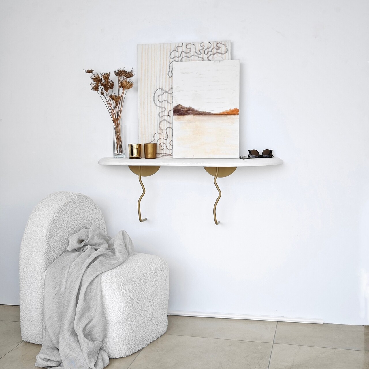 Raft de perete, Neostill, Edera, Lemn masiv, Aur/Alb - 1 | YEO
