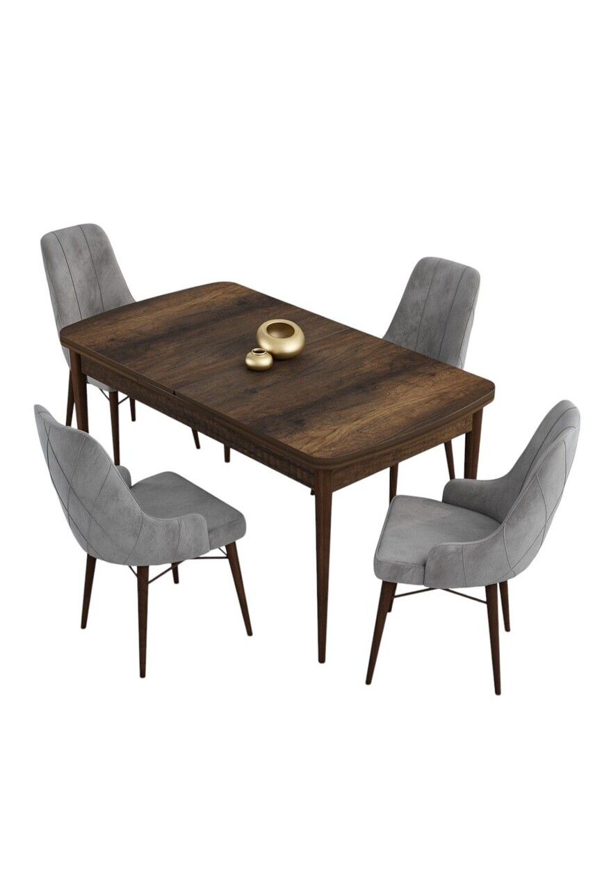 Set masa extensibila si scaune (5 piese), Hanah Home, Kar, Model baroc din lemn / Gri — imaginea 2