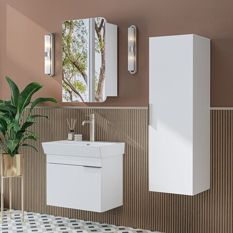 Set Dulap de Baie cu Chiuvetă și Oglindă (3 Piese), Hanah Home, 2920, PAL MELAMINAT, Alb