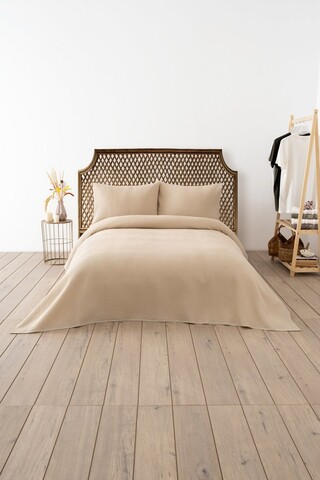 Cuvertura matlasata dubla, Waffle - Beige, DC Home, 70% bumbac/30% poliester