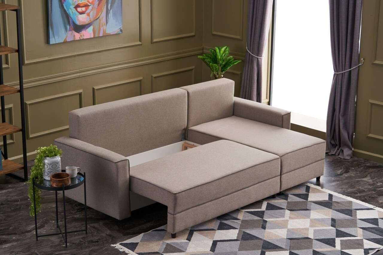 Coltar extensibil pe dreapta Ece, Balcab Home, 242x90x88 cm, lemn, crem - 2 | YEO
