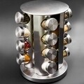 Set 16 recipiente condimente si suport, Zokura, 19 x 28 cm, 80 ml, inox/sticla