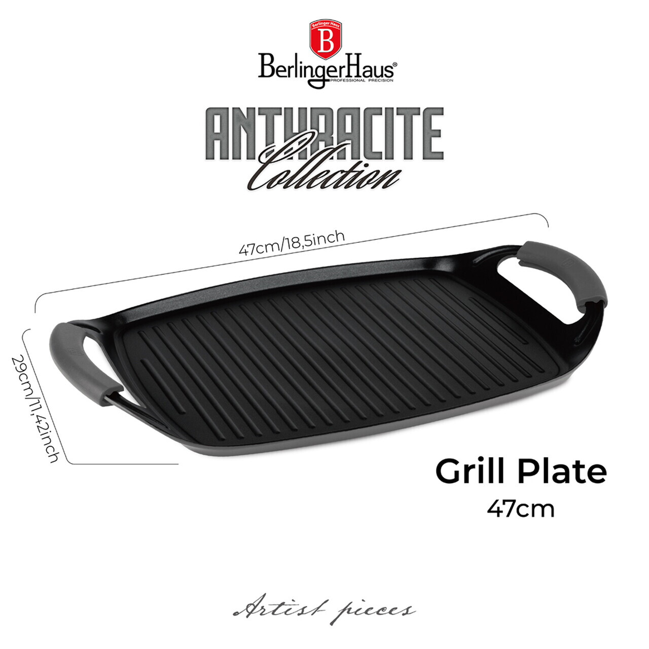 Tava grill Berlinger Haus, Anthracite, 47x29 cm, aluminiu forjat, antracit mat - imagine 10
