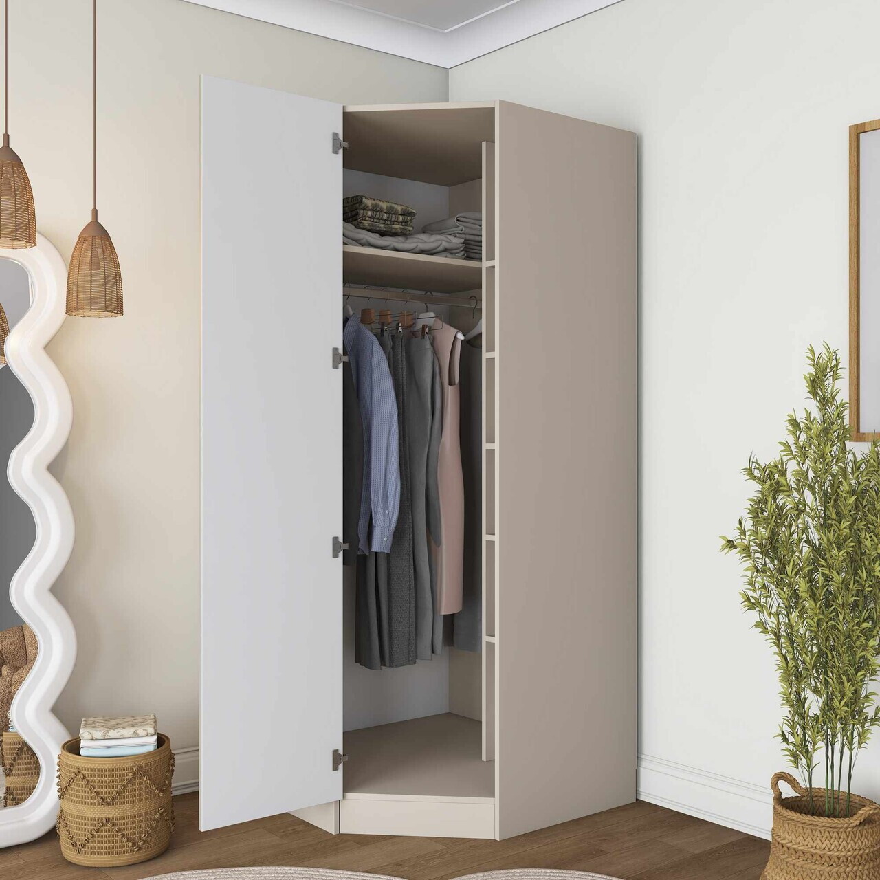 Dulap pentru haine, Hanah Home, BA279, 91x210x57.5 cm, Gresie — imaginea 4