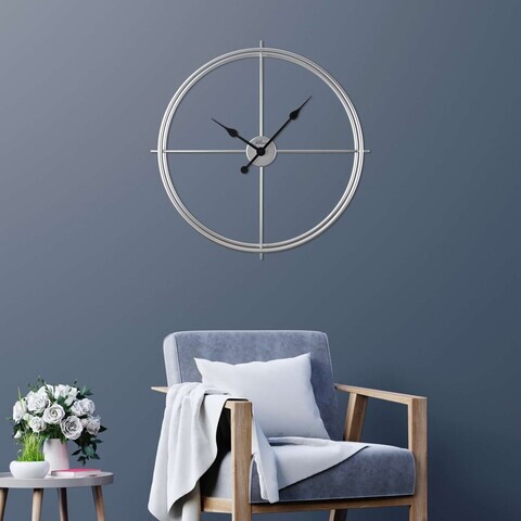 Ceas de perete, Scandinavian, Otel, Dimensiuni: 66 x 66 cm, Argintiu
