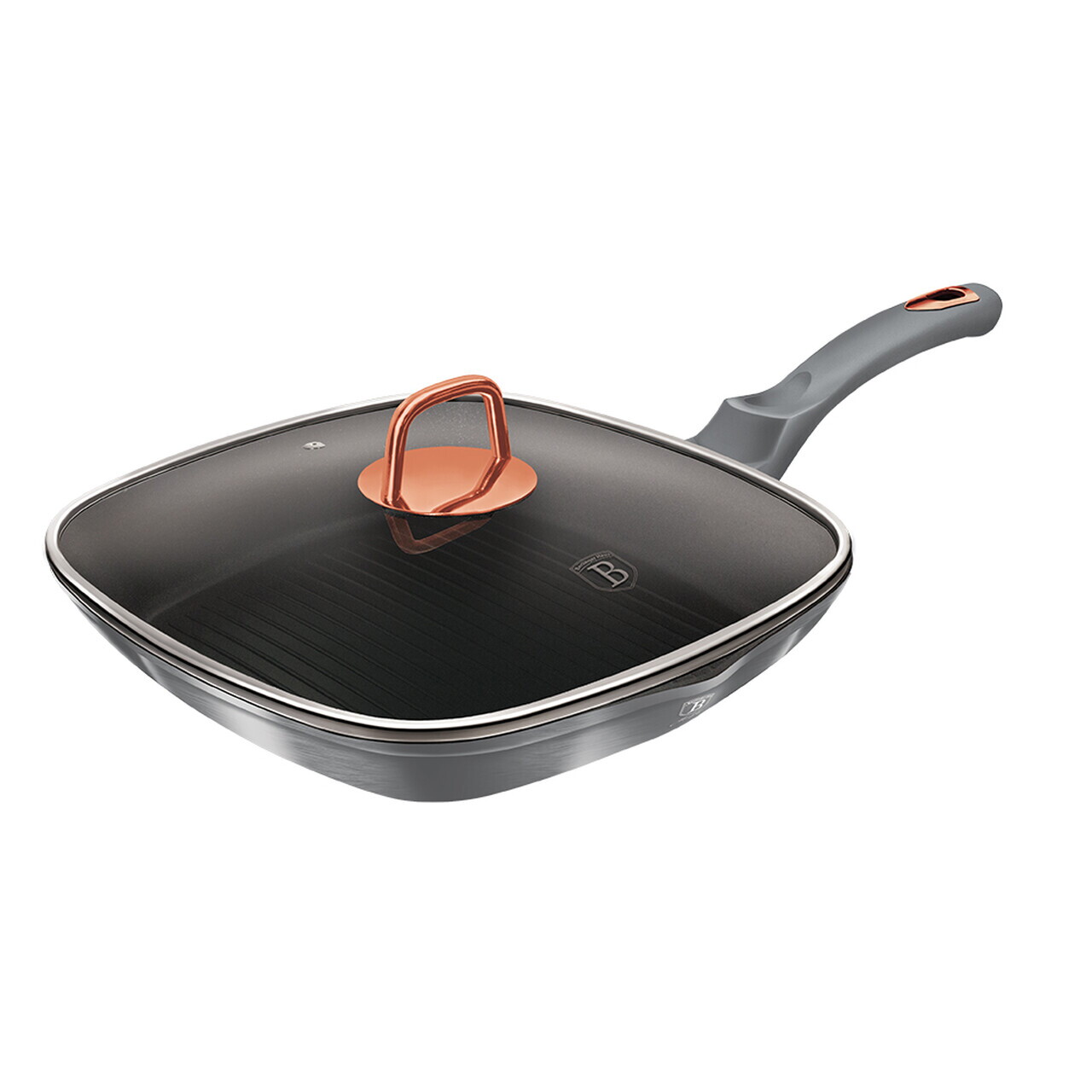 Tigaie grill cu capac Berlinger Haus, Moonlight, 28 cm, 2.1 L, aluminiu forjat, gri - imagine 9