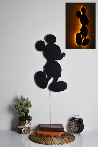 Decoratiune luminoasa led, mickey mouse, mdf, 60 led-uri, galben
