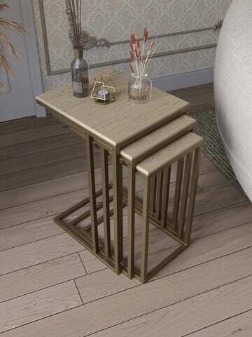 Set masute 3 piese, Hanah Home, Mira, Antic / Travertin