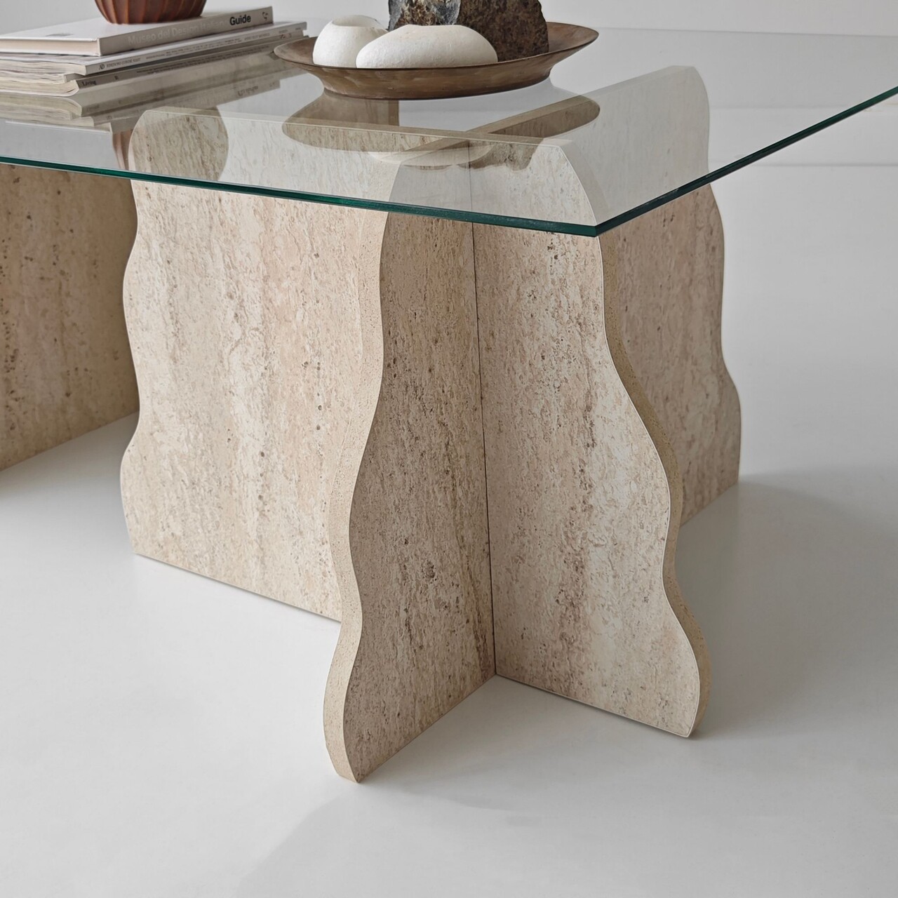 Masuta de cafea, Hanah Home, Canyon, 105x40x65 cm, Travertin / Transparent - view 9