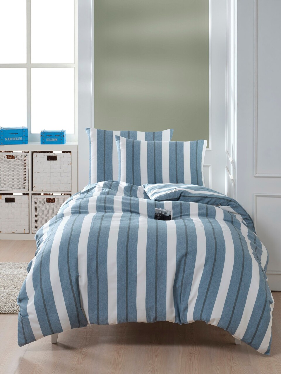 Lenjerie de pat pentru o persoana 2 piese, Helsinki - Petrol, EnLora Home, 70% bumbac/30% poliester