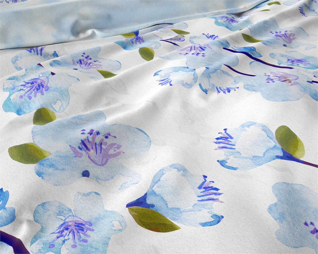 Lenjerie De Pat Dubla Sweet Flowers Turquoise, Royal Textile, 3 Piese, 200 X 220 Cm, 100% Bumbac Flanel, Alb/albastru