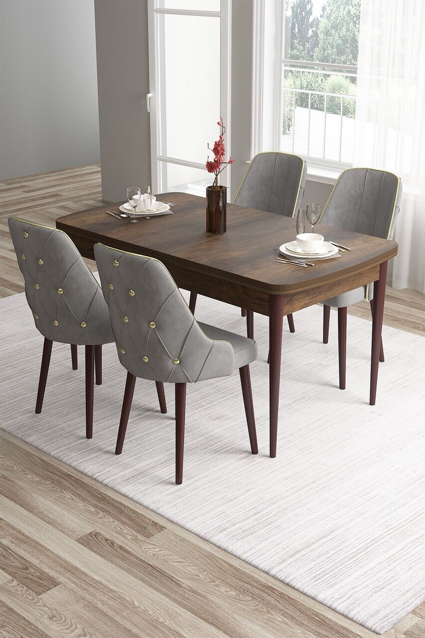 Set masa si scaune (5 piese), Hanah Home, Tia, Model baroc din lemn / Gri