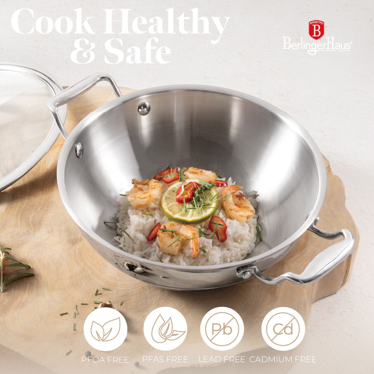 Tigaie Wok cu capac Berlinger Haus, Copper Touch, 24 cm, inox, argintiu - imagine 16