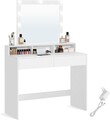 Masa de toaleta cu  oglinda cu LED-uri ajustabile / masuta dressing, Vasagle, 100x40x145 cm, PAL, alb