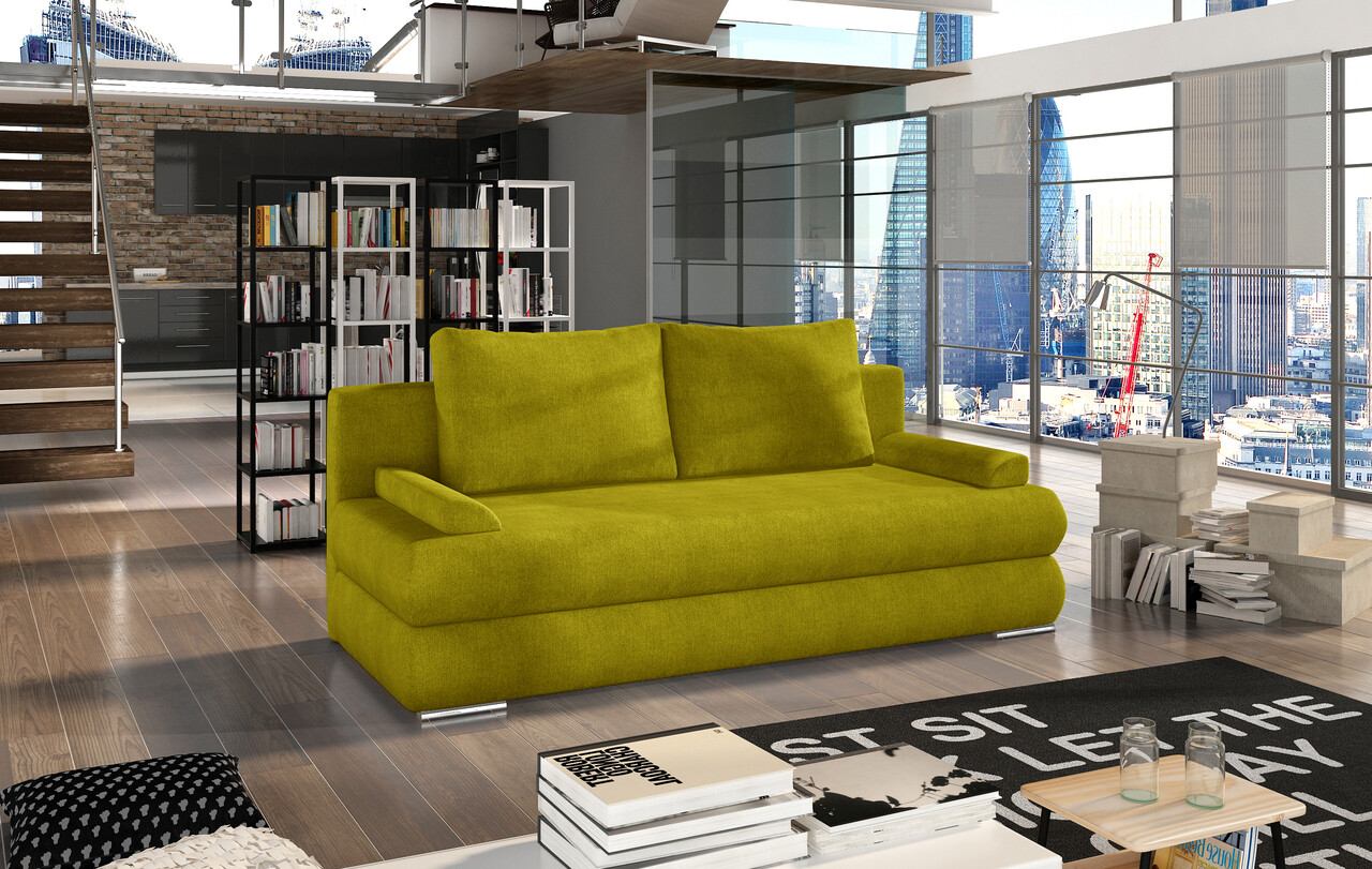 Canapea extensibila 3 locuri ELTAP, Milo, 213x95x90 cm, lemn/poliester, mustar