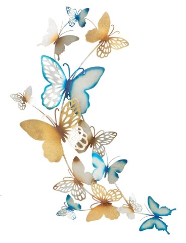 Decoratiune de perete Butterflies Light Blue, Mauro Ferretti, 59.5×111.5 cm, fier, multicolor